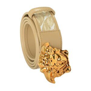 Versace Canvas & Leather Gold Medusa Head Logo Decorated Belt US 36 IT 90